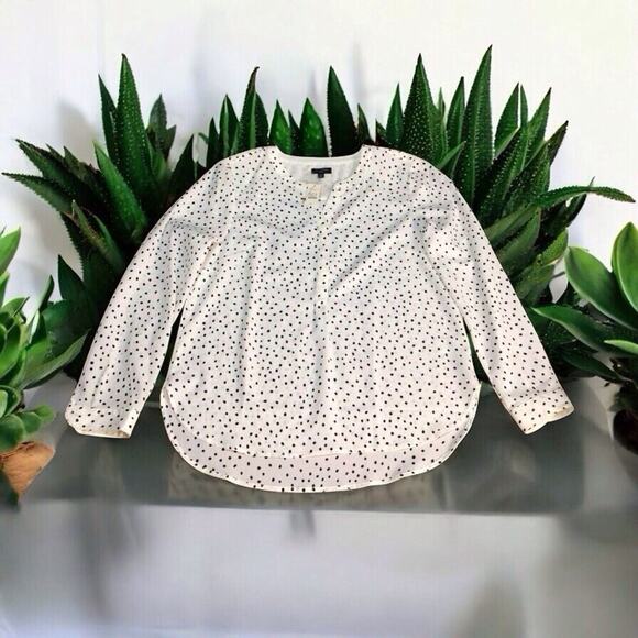 Talbots White Ladies Blouse Polka Dots Long Sleeve Small Petite - Picture 1 of 8